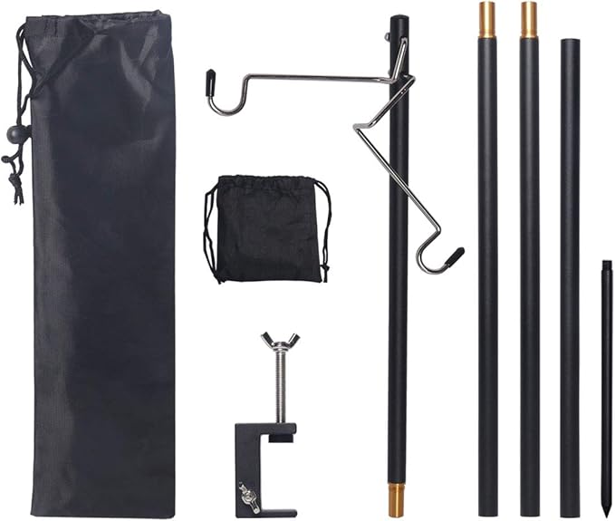 HIKEMAN Folding Lantern Stand Pole Portable Lamp Stand Hook Collapasible Light Stand Holder for