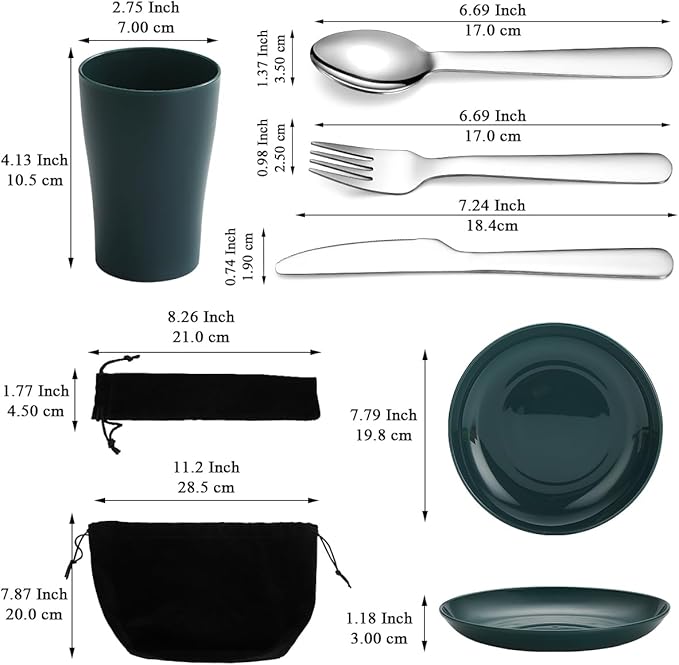 Evanda Camping Cutlery Set, Reusable Light Weight Mug, Plate and Stainless Steel Cutlery Set with