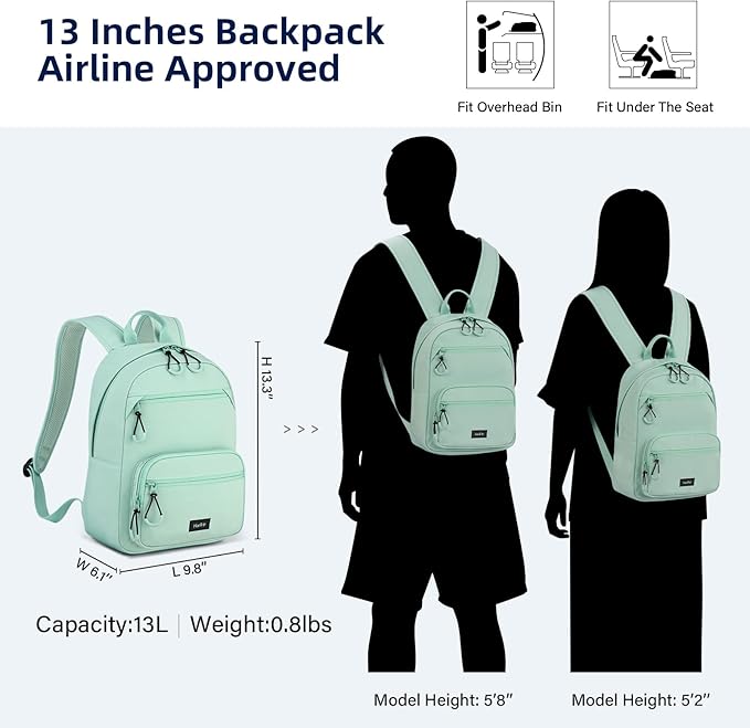 Carry On Travel Backpack For Men Women, 13 Inch Small Mini Work Bag Personal Item Backpacks