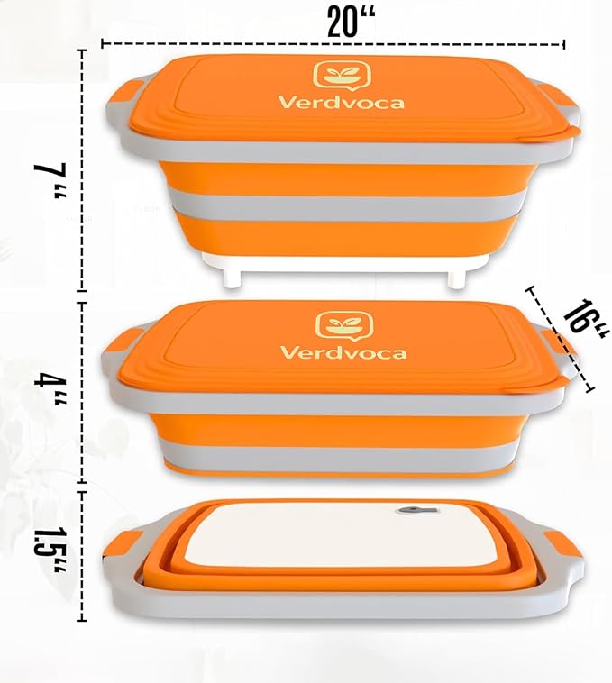 Collapsible BBQ Prep Tubs with Lids, Grill Cutting Board, Camping Sink with Drainage Hole for Meal