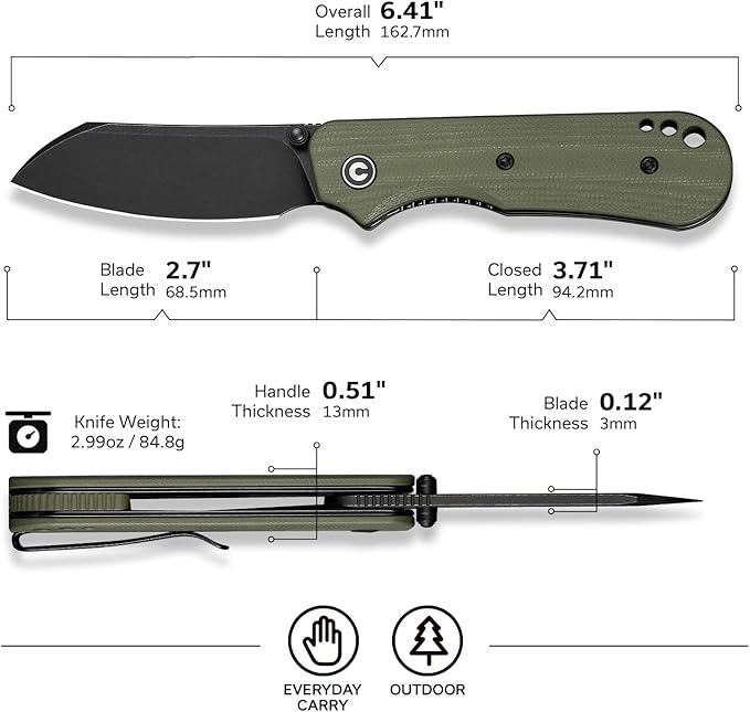 CIVIVI Crabby Pocket Knife, EDC Folding Knife for Men Women with Swedish 14C28N Blade Contoured G10