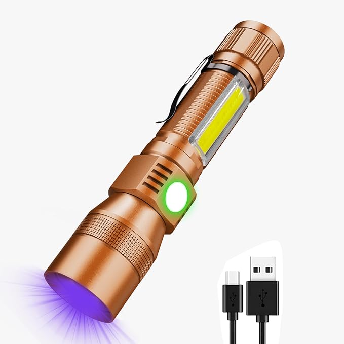 UV Flashlight Black Light, USB Rechargeable Flashlight with Magnetic Base - High Flash Light, Side