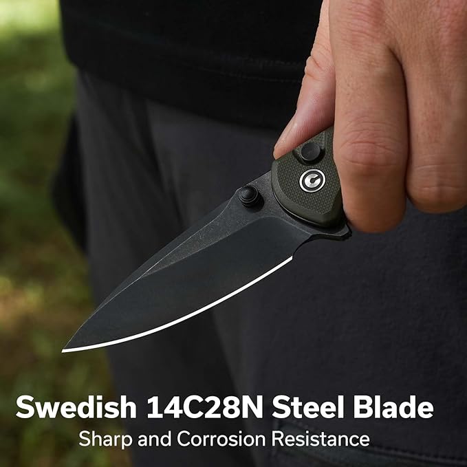 CIVIVI Faeger Pocket Folding Knife for EDC, 2.98" Swedish 14C28N Blade G10 Handle, Reversible Clip