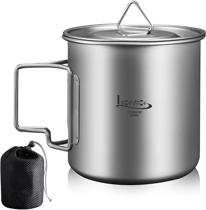 Titanium Pot with Lid, Lightweight Camping Pot with Foldable Handles, Portable Titanium Cooking