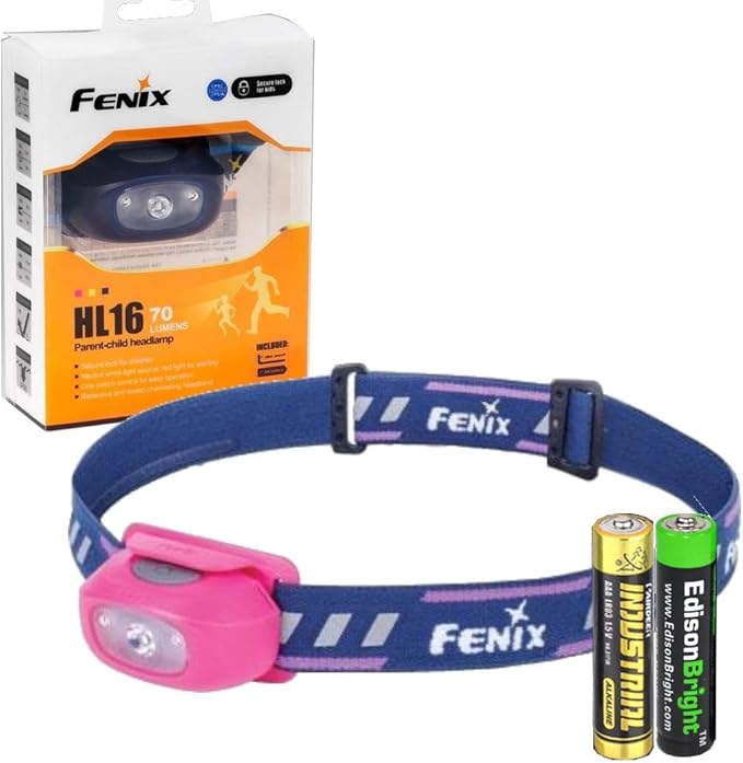 Fenix HL16 70 Lumen LED Headlamp for camping/hiking kids/children with EdisonBright AA Alkaline