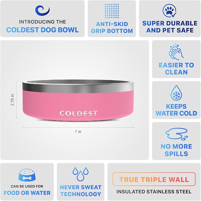 Coldest Dog Bowl - Anti Rust Metal, Non Slip, 3 Layers Insulated Stainless Steel Dog Bowls - Spill