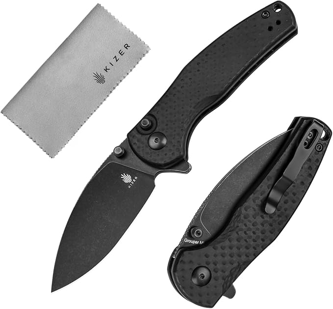 Kizer Mini Grouper Folding Pocket Knife, Nitro-V Steel Blade G10 Handle EDC Knife, Button Lock