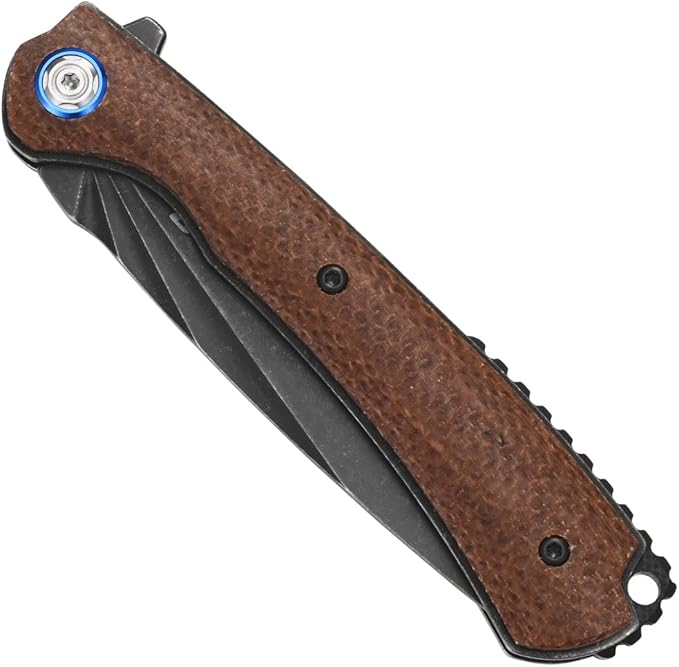 Sitivien ST144 Folding Knife,Black Stonewashed 14C28N Steel Blade,Micarta Handle Pocket Knife for