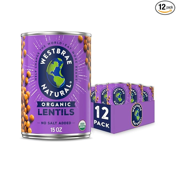 WESTBRAE 15 oz Natural Organic Lentil Beans, No Salt Added, Source of Plant Based Protein and