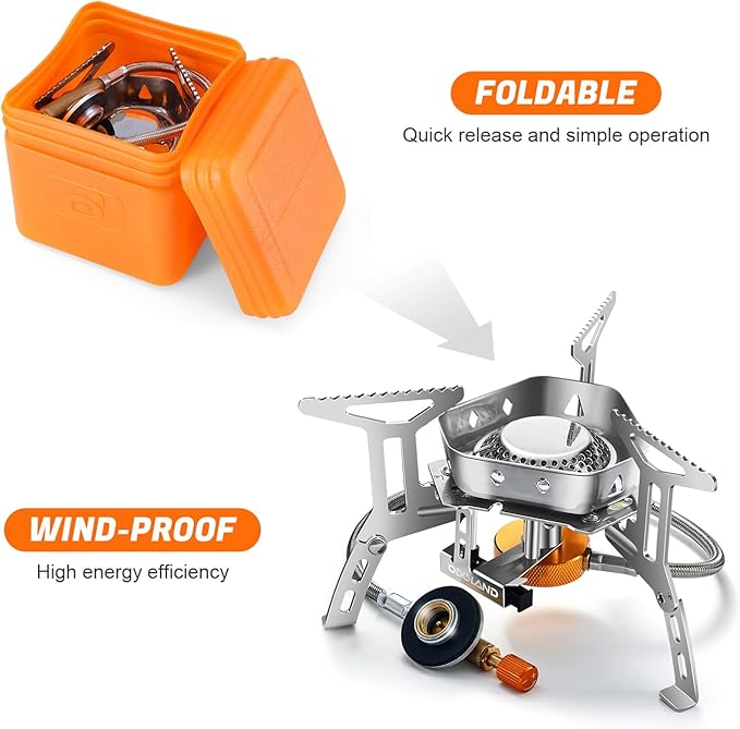Odoland 3500W/6800W Windproof Camp Stove Camping Gas Stove with Fuel Canister Adapter, Piezo