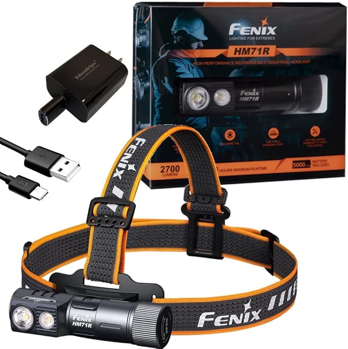 EdisonBright Fenix HM71R 2700 Lumen Rechargeable Industrial use LED Headlamp Brand Charging Adapter