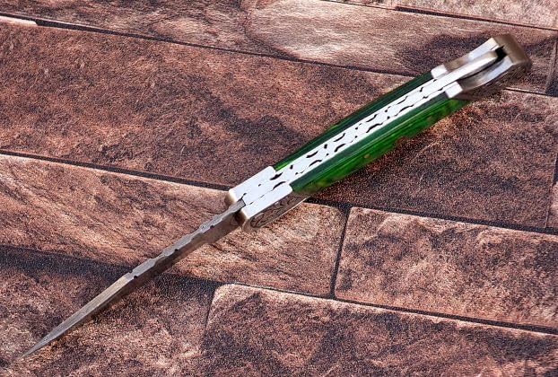 9" long Folding Knife, Bull Horn Scale with Engraved steel bolster, custom made 4" Hand Forged