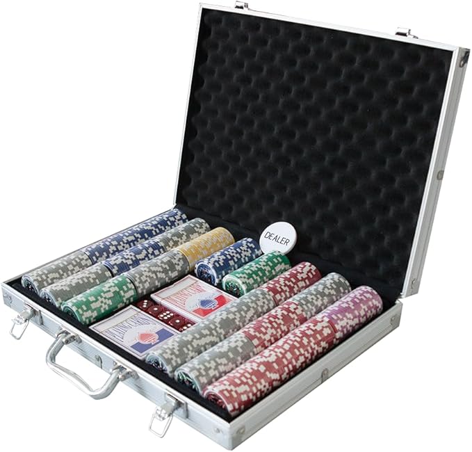 THUNDERBAY 500 Clay Composite Poker Chips Set with Aluminum Case, Two Decks of Playing Cards