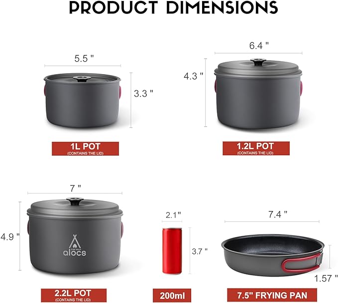 Alocs Camping Cookware Set Camping Gear, Compact Camping Pots and Pans Set, Durable Hard Alumina