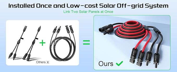Bateria Power 30FT 12AWG Y-Branch Solar Connectors Extension Cable, Solar Cable Parallel Adaptor
