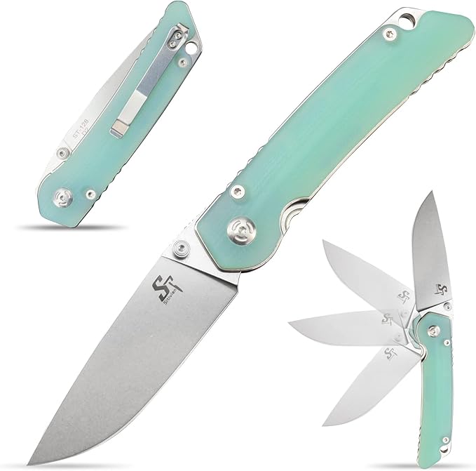 Sitivien ST128 Folding Knife,D2 Blade G10 Handle Safety Liner Lock EDC Tool Knife for Outdoor