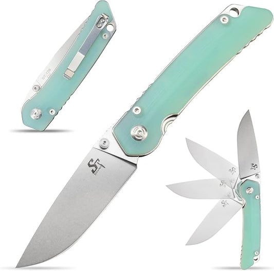 Sitivien ST128 Folding Knife,D2 Blade G10 Handle Safety Liner Lock EDC Tool Knife for Outdoor
