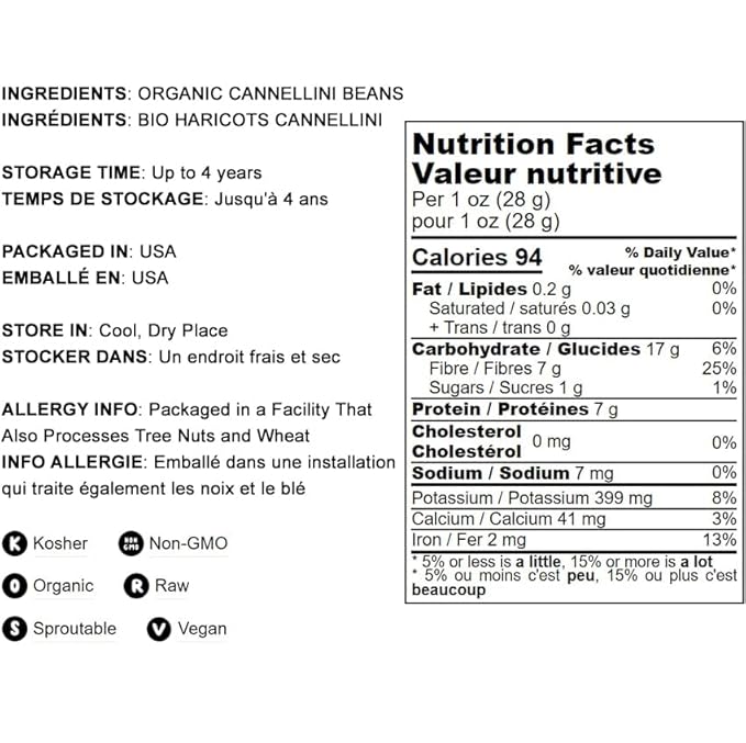 Food to Live Organic Cannellini Beans, 1 Pound ??Non-GMO, Dried White Kidney Beans, Sproutable