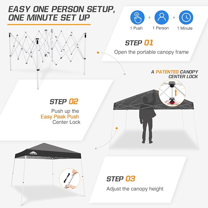EAGLE PEAK 10x10 Slant Leg Pop-up Canopy Tent Easy One Person Setup Instant Outdoor Beach Canopy