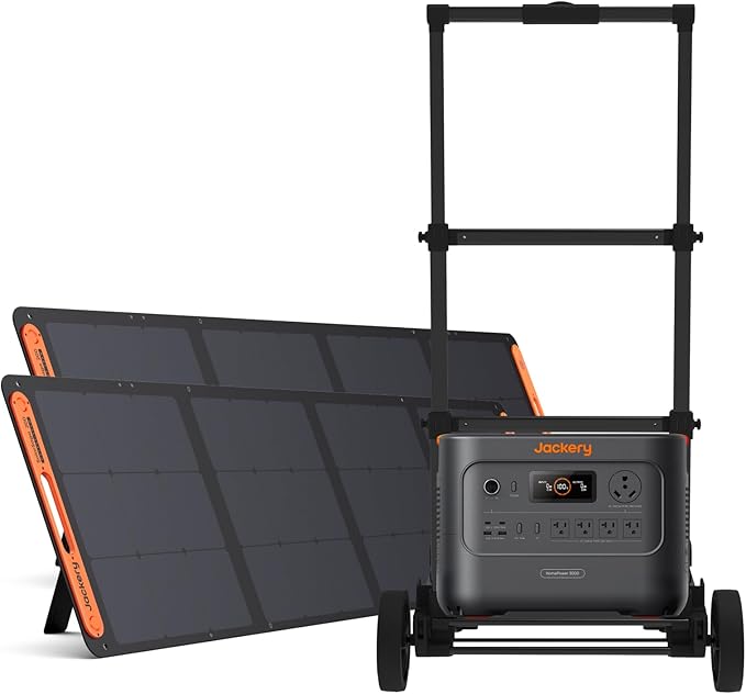 Jackery HomePower 3000 Portable Power Station and Hand Truck with 2x 200W Solar Panels, 3600W