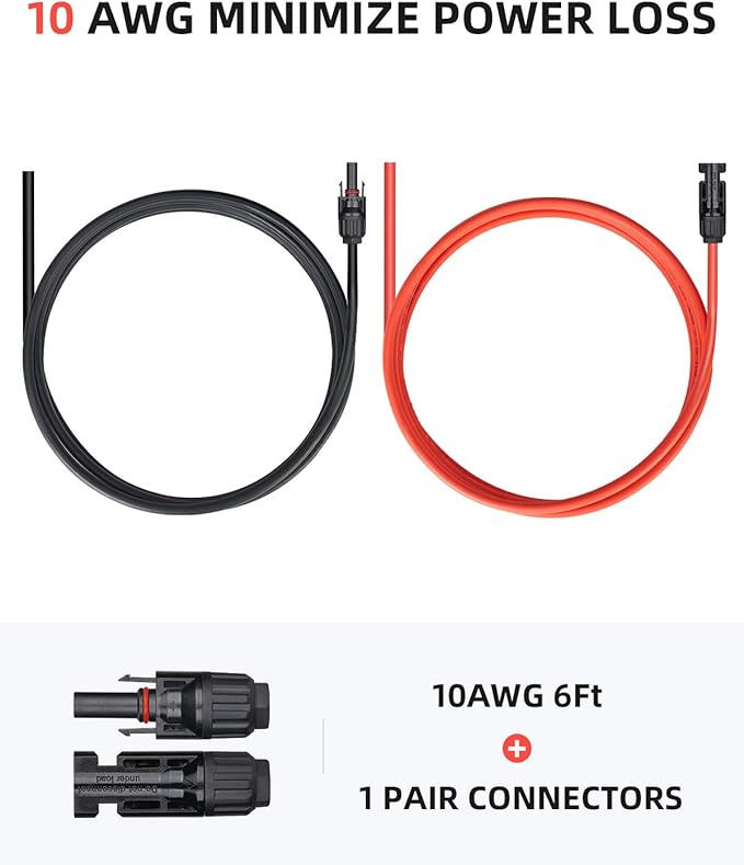 BougeRV 6 Feet 10AWG Solar Extension Cable with Female and Male Connector with Extra Pair of