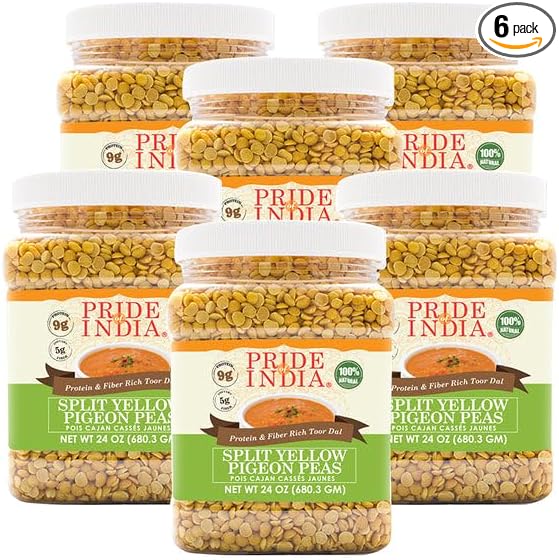 Pride Of India - PACK of 6 - Indian Split Yellow Pigeon Peas - Protein & Fiber Rich Toor (Arahar)