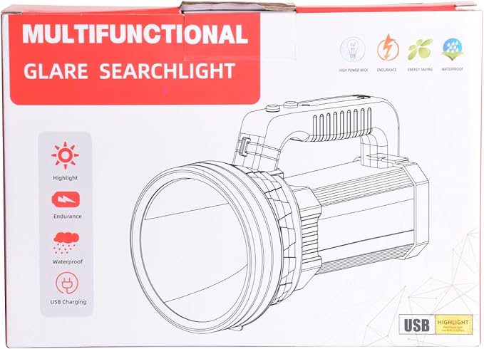 Masmejor 2000LM Rechargeable LED Flashlight - 10000mAh, IPX4 Waterproof, 6 Modes, Portable