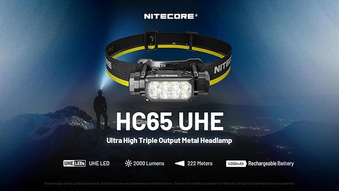 Nitecore HC65 UHE Headlamp, 2000 Lumen Max Heavy Duty Metal, USB-C Rechargeable with White, Red