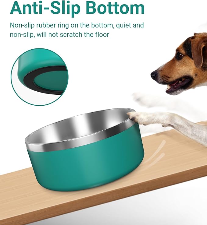 Dog Bowl, Stainless Steel Dog Food and Water Bowl with Non Slip Quiet Bottom, Easy to Clean