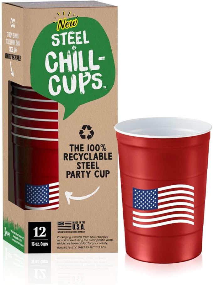 16 oz. Party Cups Flag Design for Cold Drinks, Sturdy and Durable, Disposable, Recyclable, Made in
