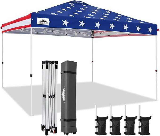 EAGLE PEAK Pop Up Canopy Tent with Wheeled Carry Bag, 8 Stakes, 4 Ropes, 4 Weight Bags, Easy Set Up