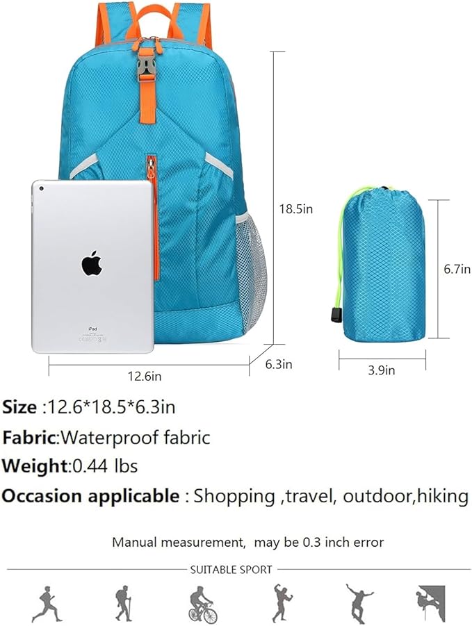25L Foldable Hiking Backpack Lightweight Packable Basic-Daypack Collapsible Bag Water-Resistant