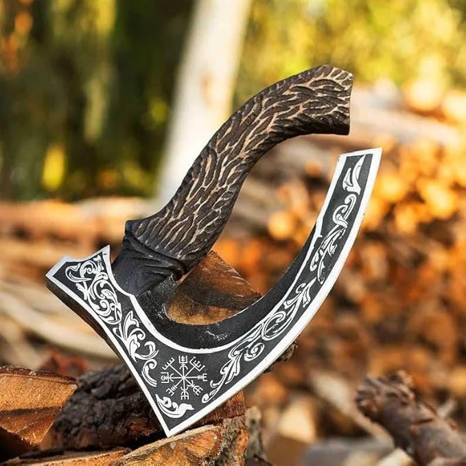 Viking Pizza Axe | Engraved Blade Pizza Cutter with Rosewood Handle & Leather Sheath | Norse Style