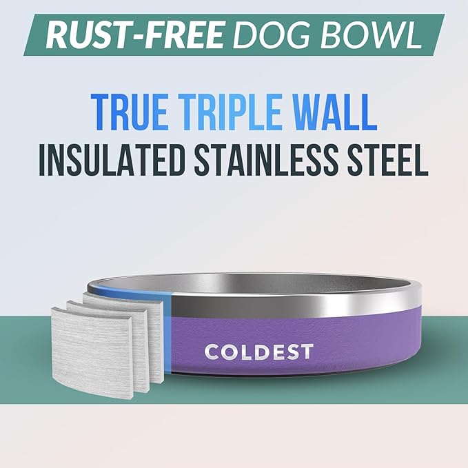 Coldest Dog Bowl - Anti Rust Metal, Non Slip, 3 Layers Insulated Stainless Steel Dog Bowls - Spill