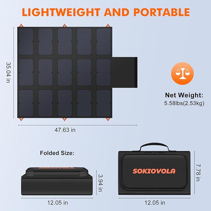 100W Portable Foldable Solar Panel 20V Portable Solar Charger with QC3.0 USB-A & Type-C Output IP68