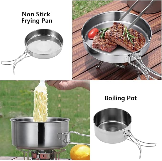 Camping Cookware Mess Kit, Backpacking Cooking Set Lightweight Stackable Pots and Pans Set Portable