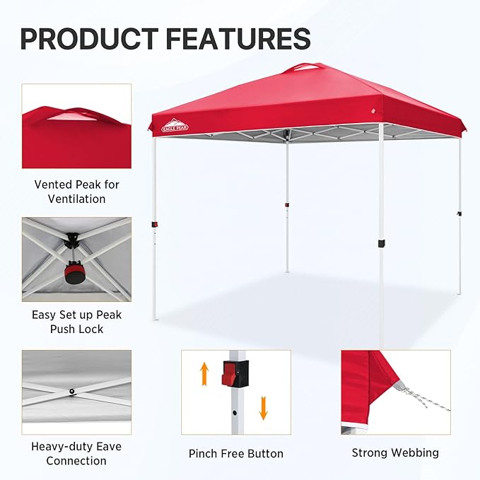 EAGLE PEAK Pop Up Canopy Tent with Wheeled Carry Bag, 8 Stakes, 4 Ropes, Easy Set Up Tent Canopy