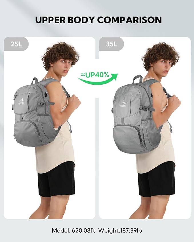 WATERFLY Hiking Foldable Daypack Backpack: 25/35L Ultra Lightweight Packable Waterproof Outdoor