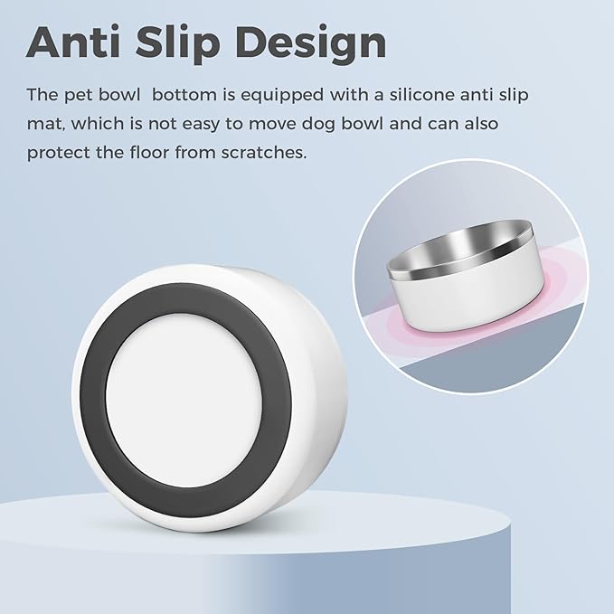 Dog Bowl, Stainless Steel Dog Food and Water Bowl with Non Slip Quiet Bottom, Easy to Clean