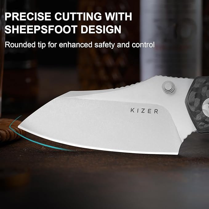 Kizer Mini Bulldog Pocket Knife, 2.5??S45VN Sheepsfoot Blade Folding Knife, Carbon Fiber Handle