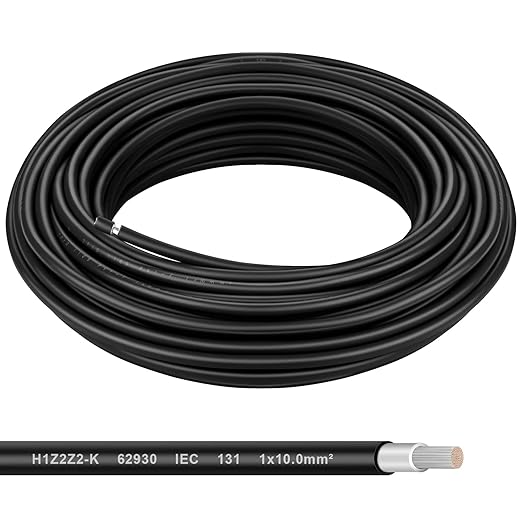 Solar Panel Wire - 50FT Black Tinned Copper Wire, 8AWG (10mm²) PV Wire Solar Extension Cable for