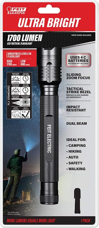 Feit Electric LED Tactical Flashlight - Aluminum Alloy - Zoomable Strike Bezel| Requires