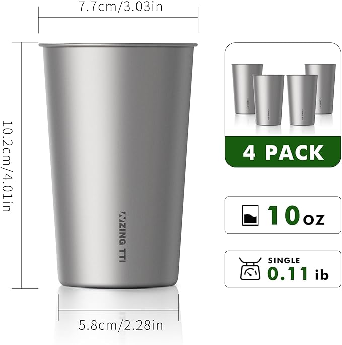Titanium Pint Cup 300ml/10oz, Stackable Premium Metal Drinking Cups, Reusable Beer Juice Cup