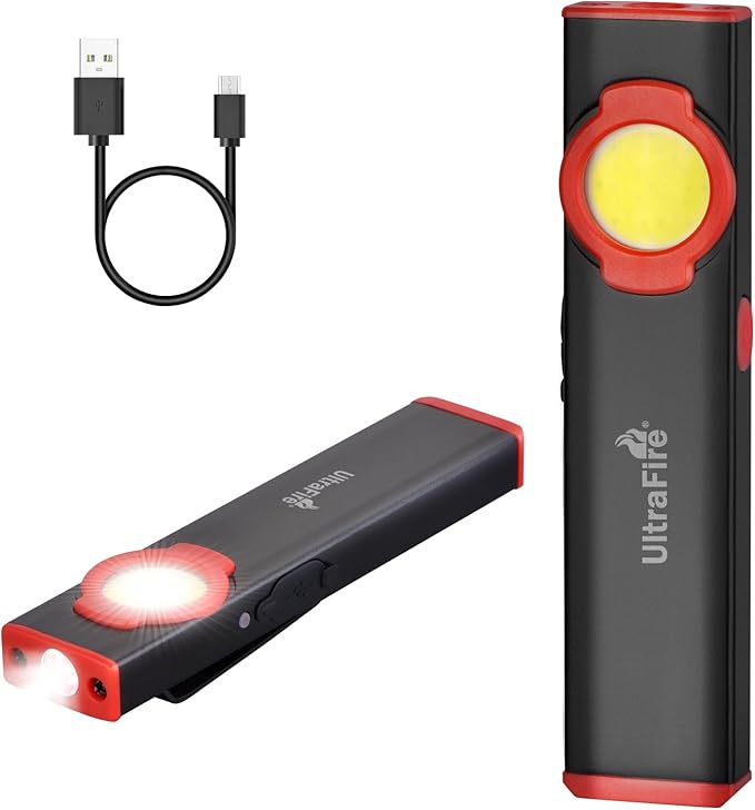 ULTRAFIRE EDC Flat Flashlight, 300 Lumen Rechargeable Magnetic Compact Pocket Light with Clip