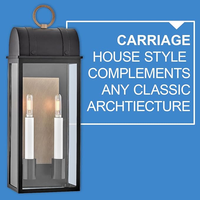Hinkley Campbell Two Light Medium Outdoor Wall Mount Lantern - Wet Rated, Aluminum - Black Finish