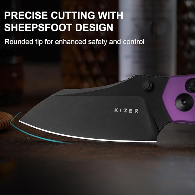 Kizer Mini Bulldog Pocket Knife, 2.5??Nitro V Sheepsfoot Blade Folding Knife, Aluminum Handle