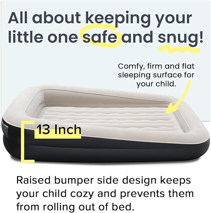 King Koil Luxury Inflatable Toddler Travel Bed with Built-in Safety Bumper, Portable Air Mattress