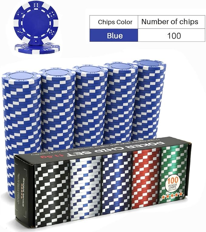 100PCS Blue Poker Chips, Casino Poker Chips Set, 11.5 Gram Plastic Poker Chips Clay Blank Game