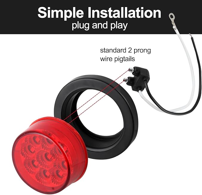 10Pcs 2 Inch Round Red LED Marker Lights 9 LED w/Reflectors, Multi Faceted 2 Inch Led Side Marker