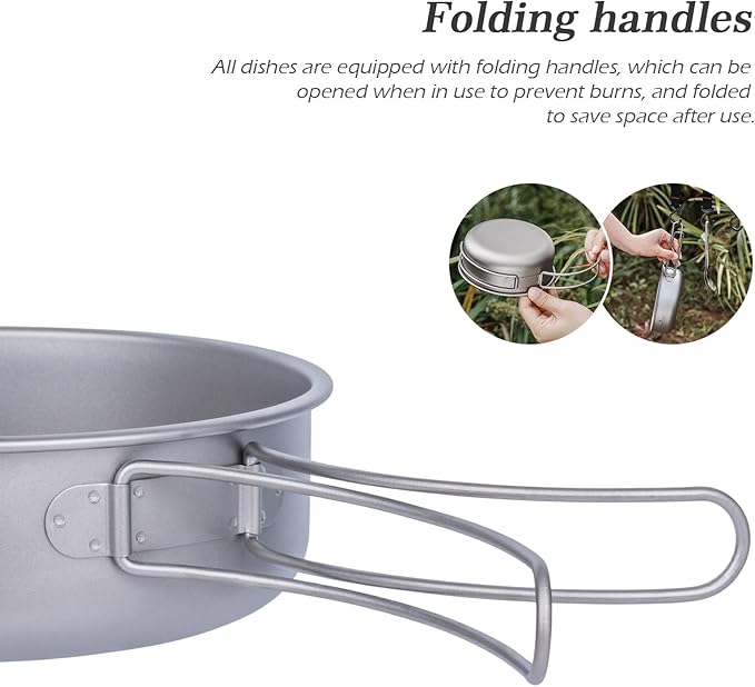 Boundless Voyage Titanium Bowls Dishes Set with Folding Handle Lightweight Portable Plates Saucers